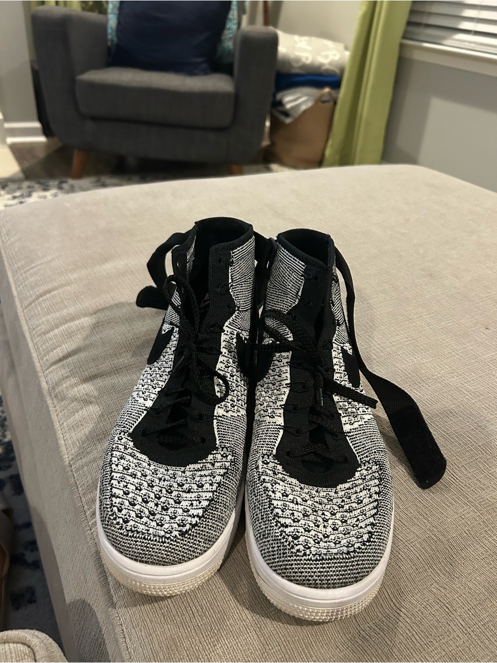Women’s Black and White Knit Lace-Up High-Top Sneakers